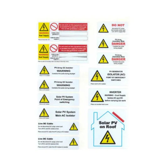 Hazard Symbol and "PV On Roof" Label Pack